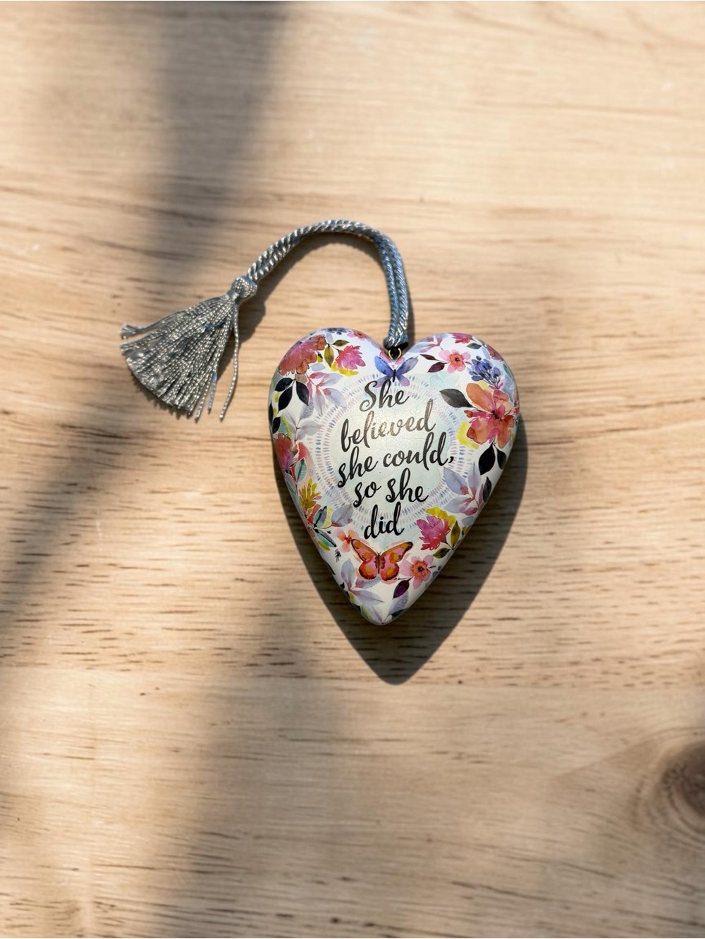 Floral Heart Hanging Ornament with Inspirational Quote